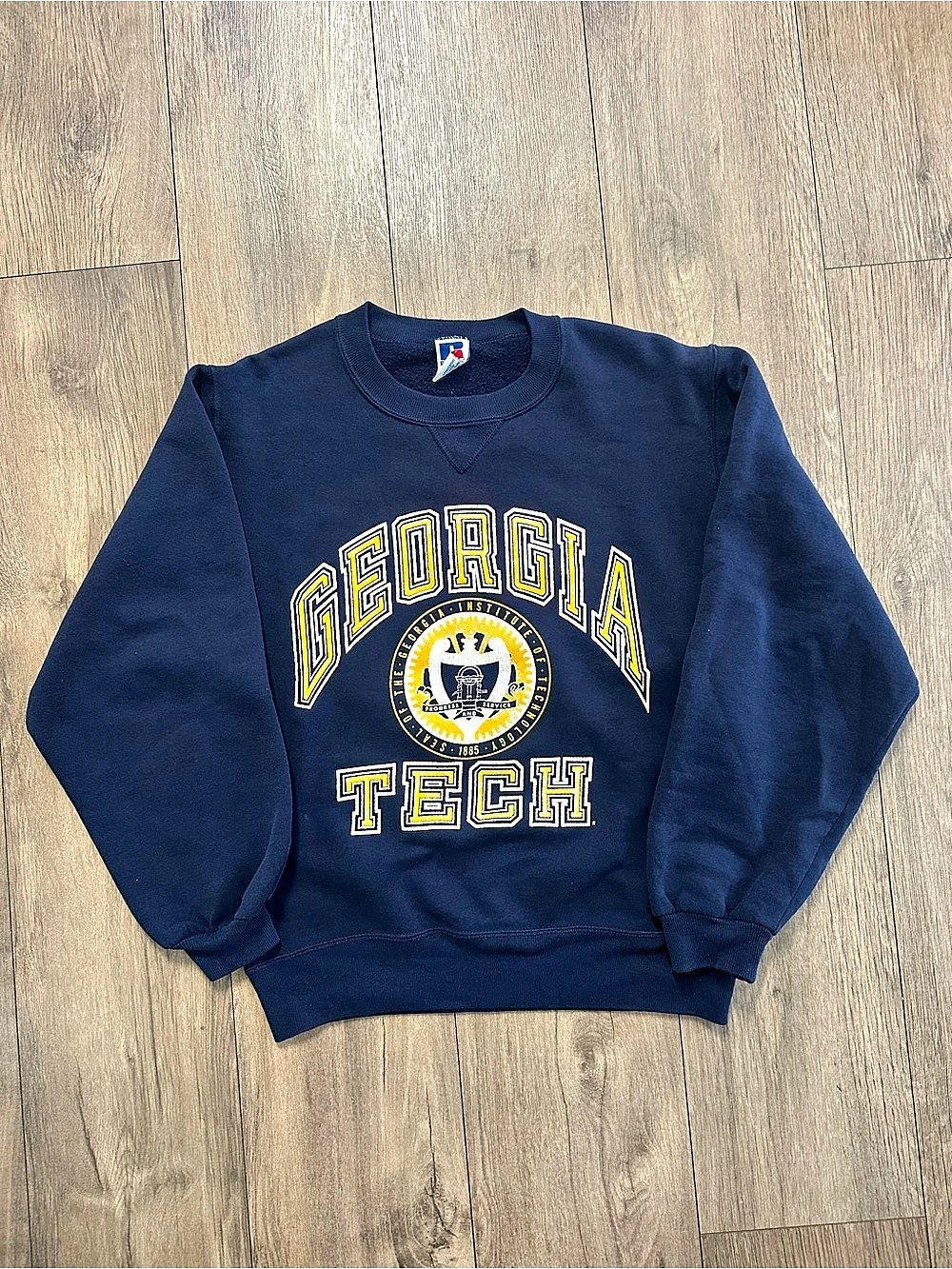 Russell Athletic Vintage Georgia Tech Seal Crewneck Sweatshirt Blue & Yellow